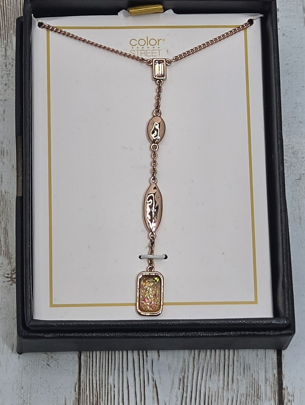NIB Color Street Rose Gold Tokyo Lights Drop Necklace 💖 Glitter Pendant ✨